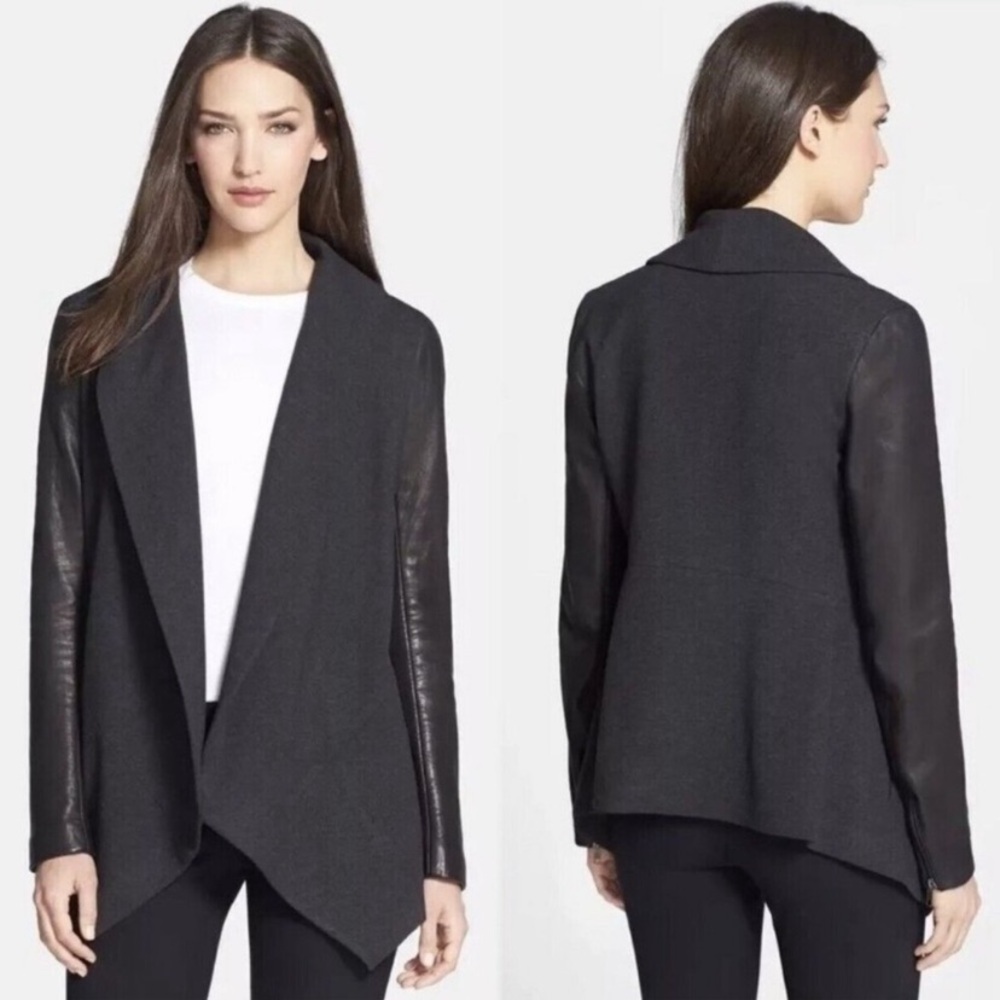 Theory Laura Leather Wool Cashmere Jacket Coat Size Medium - Picture 3 of 14